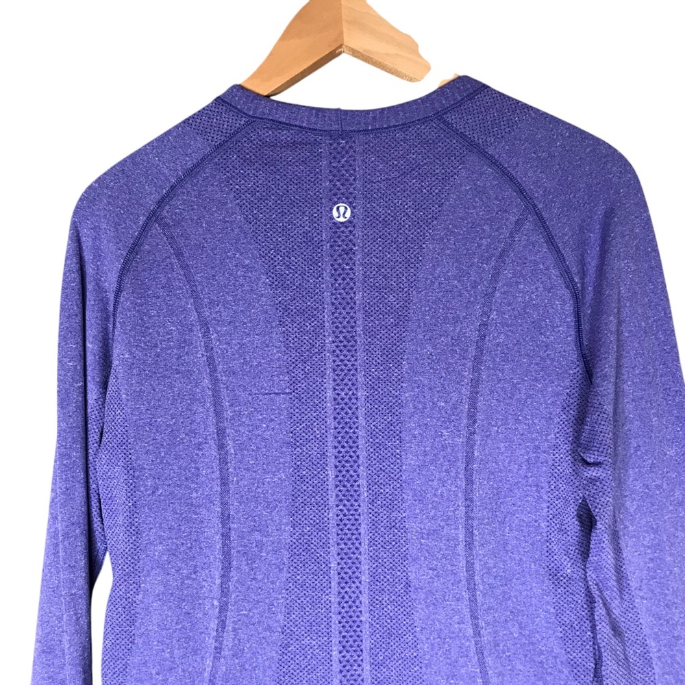 Size 10 Lululemon Swiftly Tech Long Sleeve Crew Heathered Power Purple Shirt Top - Picture 8 of 12